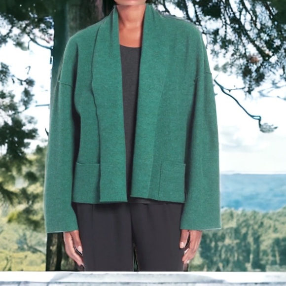 $278 Eileen Fisher Cardigan Boiled Merino Wool XSmall 2 4 Optional Pin Kimono